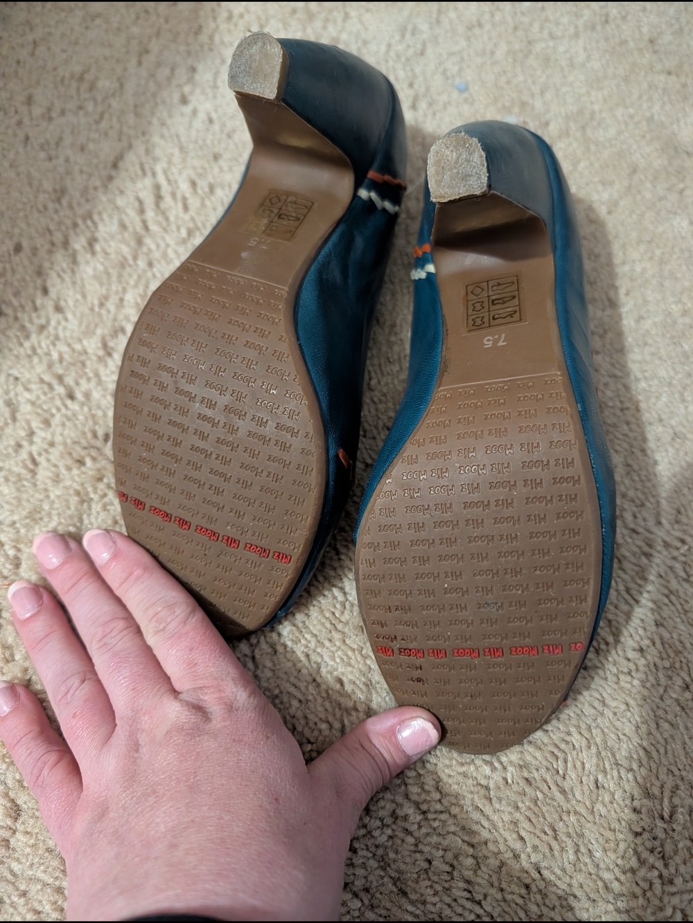Miz Mooz Teal Peep-Toe Heels with Coral & Cream Trim - Picture 4 of 4